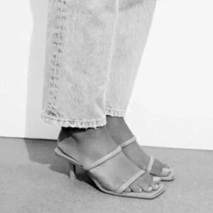 Zara Pink Strappy Leather Kitten Heel Sandals Size 10